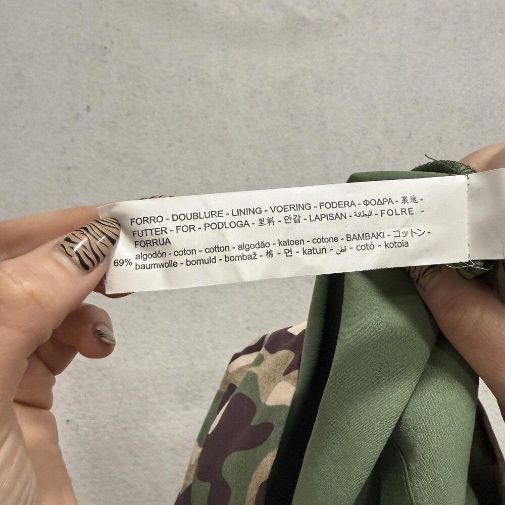 Zara Camo Shirt Skirt Set Womens XS Green Camouflage 2 Piece Military Utility - Picture 15 of 16